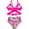 imageSUUKSESS Women Wrap Bikini Set Push Up High Waisted 2 Piece Swimsuits87 Hot Pink Floral