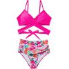 imageSUUKSESS Women Wrap Bikini Set Push Up High Waisted 2 Piece Swimsuits87 Hot Pink Floral