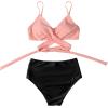 imageSUUKSESS Women Wrap Bikini Set Push Up High Waisted 2 Piece Swimsuits87 Pink Black