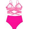 imageSUUKSESS Women Wrap Bikini Set Push Up High Waisted 2 Piece Swimsuits87 Pink Color Block
