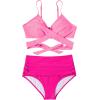 imageSUUKSESS Women Wrap Bikini Set Push Up High Waisted 2 Piece Swimsuits87 Pink Color Block