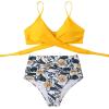 imageSUUKSESS Women Wrap Bikini Set Push Up High Waisted 2 Piece Swimsuits87 Yellow Floral