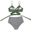 imageSUUKSESS Women Wrap Bikini Set Push Up High Waisted 2 Piece Swimsuits872 Striped Army Green
