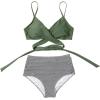 imageSUUKSESS Women Wrap Bikini Set Push Up High Waisted 2 Piece Swimsuits872 Striped Army Green