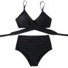 imageSUUKSESS Women Wrap Bikini Set Push Up High Waisted 2 Piece SwimsuitsBlack