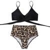 imageSUUKSESS Women Wrap Bikini Set Push Up High Waisted 2 Piece SwimsuitsBlackLeopard