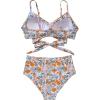 imageSUUKSESS Women Wrap Bikini Set Push Up High Waisted 2 Piece SwimsuitsYellow Floral1