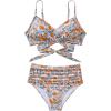 imageSUUKSESS Women Wrap Bikini Set Push Up High Waisted 2 Piece SwimsuitsYellow Floral1