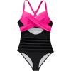 imageSUUKSESS Women Wrap Cut Out One Piece Swimsuit High Waisted Monokini Bathing Suit02 Black Pink