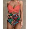 imageSUUKSESS Women Wrap Cut Out One Piece Swimsuit High Waisted Monokini Bathing Suit02 Coral Pink Leaf
