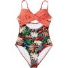imageSUUKSESS Women Wrap Cut Out One Piece Swimsuit High Waisted Monokini Bathing Suit02 Coral Pink Leaf
