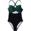 imageSUUKSESS Women Wrap Cut Out One Piece Swimsuit High Waisted Monokini Bathing Suit02 Deep Green Black