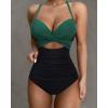 imageSUUKSESS Women Wrap Cut Out One Piece Swimsuit High Waisted Monokini Bathing Suit02 Deep Green Black