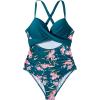 imageSUUKSESS Women Wrap Cut Out One Piece Swimsuit High Waisted Monokini Bathing Suit02 Peacock Blue Floral