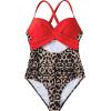 imageSUUKSESS Women Wrap Cut Out One Piece Swimsuit High Waisted Monokini Bathing Suit02 Red Leopard