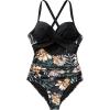 imageSUUKSESS Women Wrap Cut Out One Piece Swimsuit High Waisted Monokini Bathing Suit02 Retro Floral Black