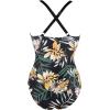imageSUUKSESS Women Wrap Cut Out One Piece Swimsuit High Waisted Monokini Bathing Suit02 Retro Floral Black