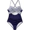 imageSUUKSESS Women Wrap Cut Out One Piece Swimsuit High Waisted Monokini Bathing Suit02 White Blue Stripe