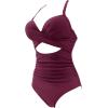 imageSUUKSESS Women Wrap Cut Out One Piece Swimsuit High Waisted Monokini Bathing Suit02 Wine Red