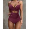 imageSUUKSESS Women Wrap Cut Out One Piece Swimsuit High Waisted Monokini Bathing Suit02 Wine Red
