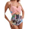 imageSUUKSESS Women Wrap Cut Out One Piece Swimsuit High Waisted Monokini Bathing SuitPinkMulticolor