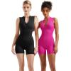 imageSUUKSESS Women Zip Up Sexy Rompers Ribbed Seamless Padded Workout Romper1 Black