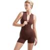 imageSUUKSESS Women Zip Up Sexy Rompers Ribbed Seamless Padded Workout Romper1 Brown