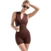 imageSUUKSESS Women Zip Up Sexy Rompers Ribbed Seamless Padded Workout Romper1 Brown