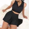 imageSUUKSESS Womens Pleated Tennis Skirt Crossover High Waisted Mesh Golf Skorts3 Black