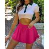 imageSUUKSESS Womens Pleated Tennis Skirt Crossover High Waisted Mesh Golf Skorts4 Layered Hot Pink