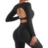 imageSUUKSESS Open Back Long Sleeve Scrunch Butt Booty Leggings Seamless Ribbed Workout Sets 2 Piece Outfits2 Black