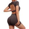 imageSUUKSESS Open Back Short Sleeve Scrunch Butt Booty Shorts Seamless Ribbed Workout Sets 2 Piece Outfits1 Dark Brown
