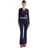 imageSUUKSESS Women 2 Piece Knit Sets Cropped Zip Up Hoodie Foldover Flare Leg PantsNavy Blue