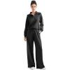 imageSUUKSESS Women 2 Piece Lounge Matching Set Wide Leg Sweatpant Half Zip SweatshirtBlack