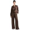 imageSUUKSESS Women 2 Piece Lounge Matching Set Wide Leg Sweatpant Half Zip SweatshirtPetitedark Brown