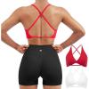 imageSUUKSESS Women 2 Piece Open Back Strappy Sports Bra Pack Twist V Neck Workout Crops2 White  Red