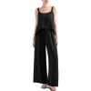 imageSUUKSESS Women 2 Piece Outfits Linen Lounge Set Wide Leg Pants Matching SetsBlack