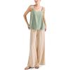 imageSUUKSESS Women 2 Piece Outfits Linen Lounge Set Wide Leg Pants Matching SetsGreen Apricot