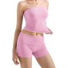 imageSUUKSESS Women 2 Piece Tube Top Double Lined Lounge Sets Modal Going Out Shorts Set Strapless Set Matching OutfitPink