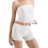 imageSUUKSESS Women 2 Piece Tube Top Double Lined Lounge Sets Modal Going Out Shorts Set Strapless Set Matching OutfitWhite