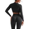 imageSUUKSESS Women 2 Piece Workout Sets Hidden Scrunch Butt Lifting Seamless Leggings Long Sleeve Yoga Crop TopsBlack