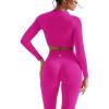 imageSUUKSESS Women 2 Piece Workout Sets Hidden Scrunch Butt Lifting Seamless Leggings Long Sleeve Yoga Crop TopsPink