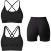 imageSUUKSESS Women 3 piece Workout Sets Padded Strappy Sports Bra Booty Shorts Set1 Black
