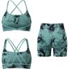 imageSUUKSESS Women 3 piece Workout Sets Padded Strappy Sports Bra Booty Shorts Set1 Deep Green Tie Dye