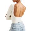 imageSUUKSESS Women Backless Y2k Long Sleeve Bodysuit Double Lined Open Back Sexy Basic TopPearl