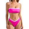 imageSUUKSESS Women Bandeau High Waited 2 Piece Bikini Set Cheeky High Cut Swimsuit104 Pink Color Block