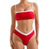 imageSUUKSESS Women Bandeau High Waited 2 Piece Bikini Set Cheeky High Cut Swimsuit104 Red White