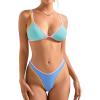 imageSUUKSESS Women Cheeky Thong String 2 Piece Bikini Sets Sexy High Waist Swimsuit79 Blue Color Block