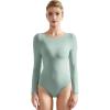 imageSUUKSESS Women Crew Neck Long Sleeve Bodysuit Sexy Thong Bodysuit Shirts01 Crab Green