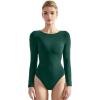 imageSUUKSESS Women Crew Neck Long Sleeve Bodysuit Sexy Thong Bodysuit Shirts01 Dark Green